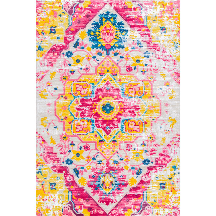 Bungalow Rose Penrod Pink/Yellow Area Rug Wayfair